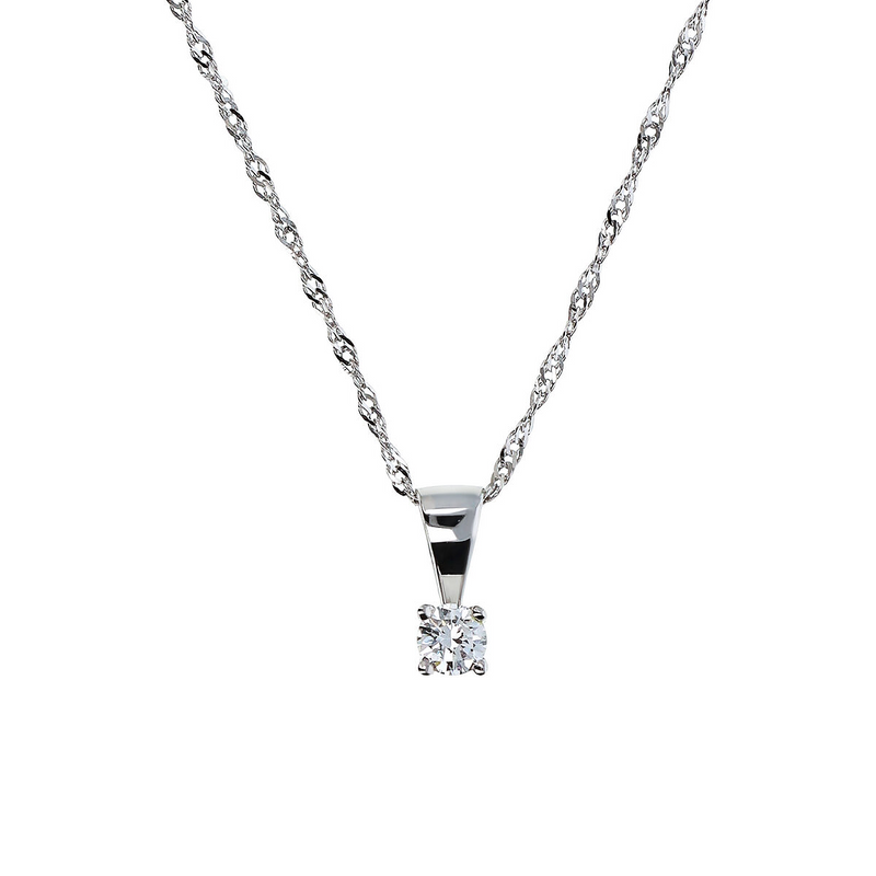 Collana Maglia Singapore Oro Bianco 375 con Diamante Lab Grown 0.097Ct