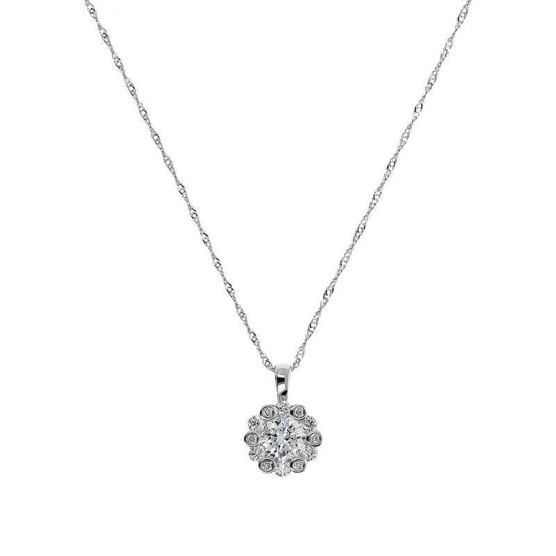 Collana Fiore Oro Bianco 375 con Diamanti Lab Grown 0.71Ct