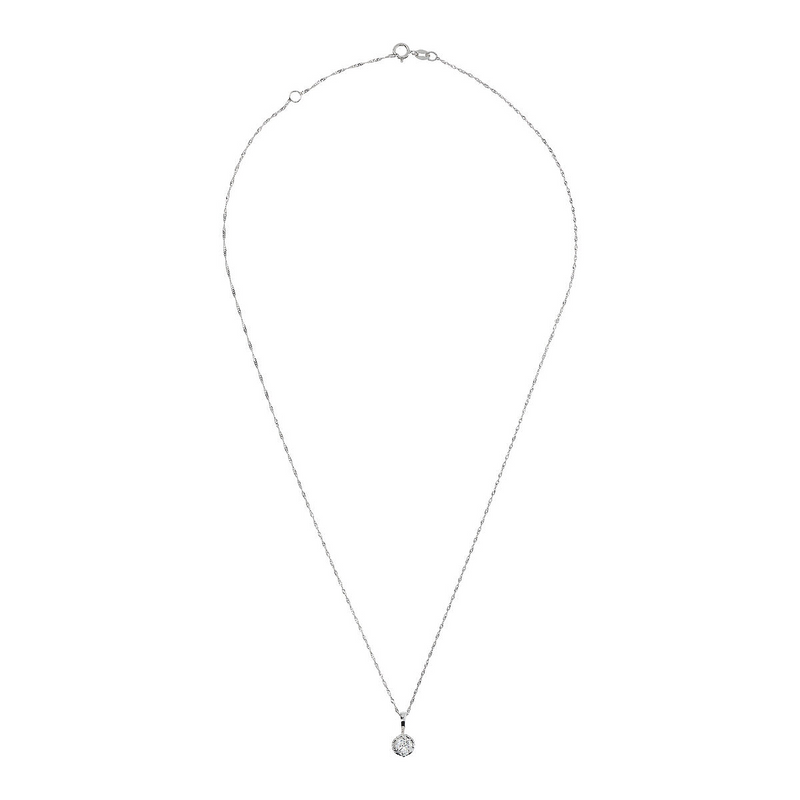 Collana Maglia Singapore Oro Bianco 375 con Punto Luce e Pavé di Diamanti Lab Grown 0.51Ct