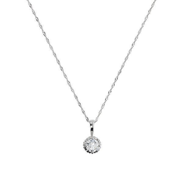 Collana Maglia Singapore Oro Bianco 375 con Punto Luce e Pavé di Diamanti Lab Grown 0.51Ct