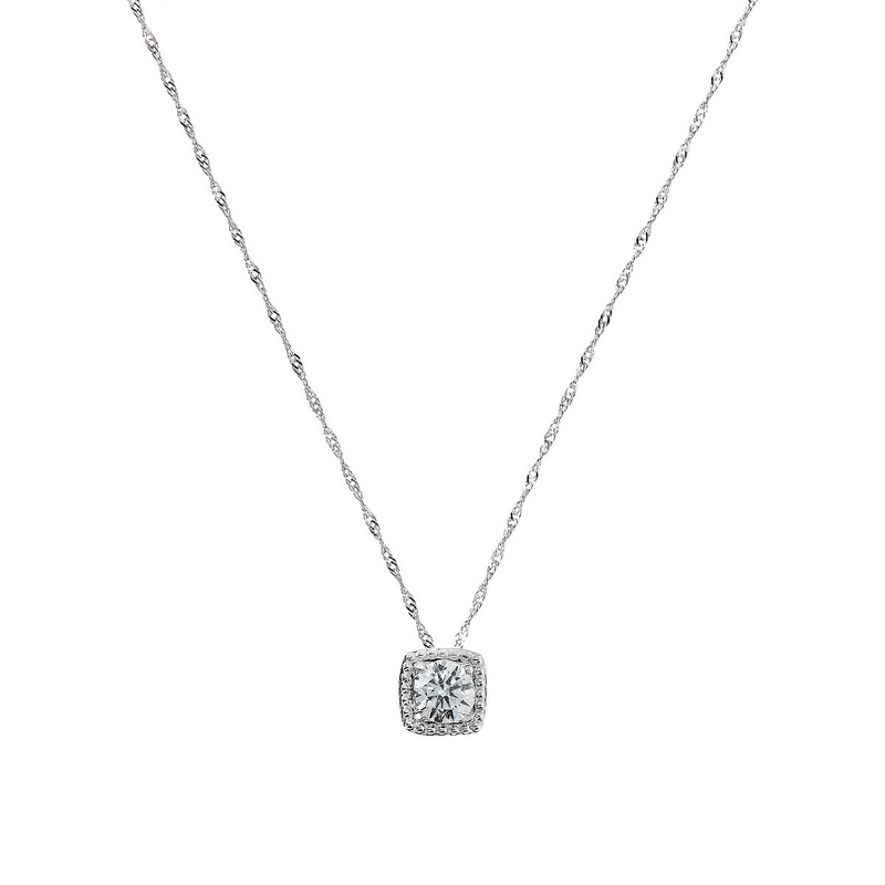 Collana Maglia Singapore Oro Bianco 375 con Diamante Lab Grown 0.5Ct su Base Quadrata