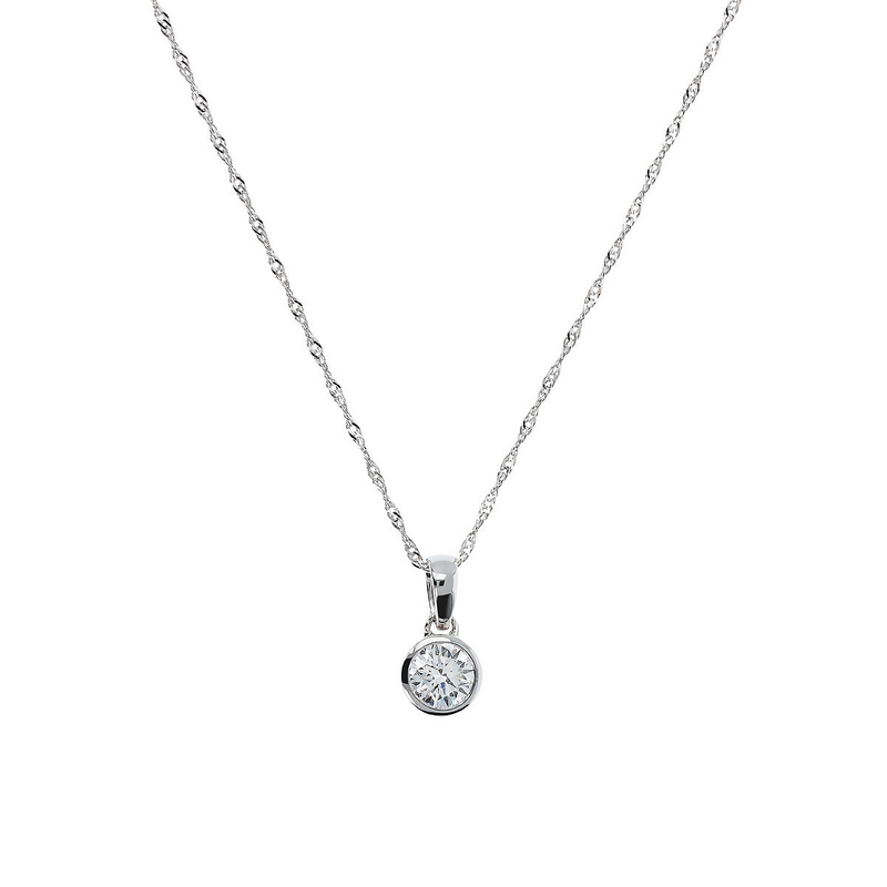 Collana Maglia Singapore Oro Bianco 375 con Diamante Lab Grown 0.45Ct