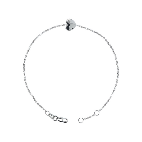 Bracciale Cuore a Maglia Oro Bianco 375 con Diamante Lab Grown 0.01Ct