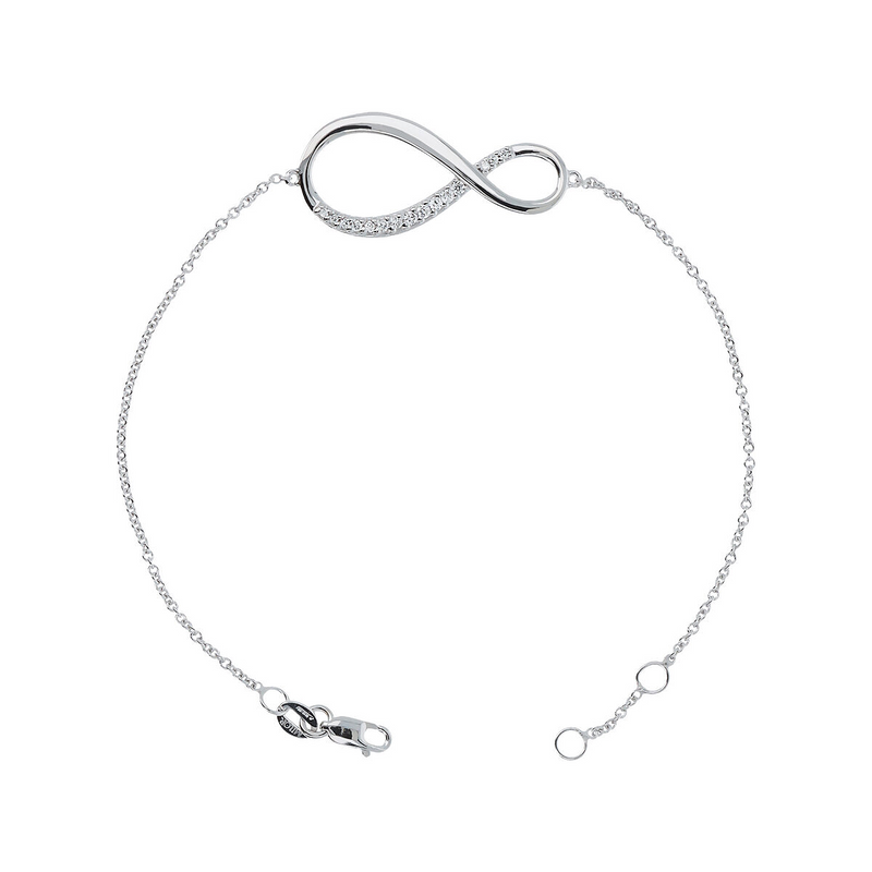 Bracciale Infinito a Maglia Oro Bianco 375 con Pavé di Diamanti Lab Grown 0.11Ct