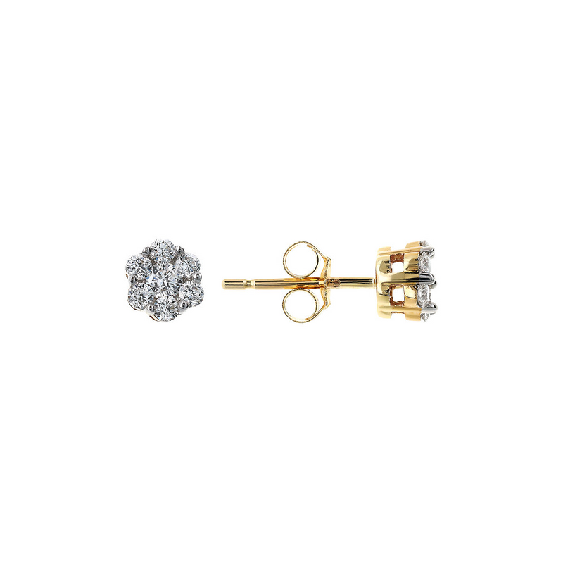 Orecchini Fiore Oro 375 con Pavé di Diamanti Lab Grown 0.246Ct