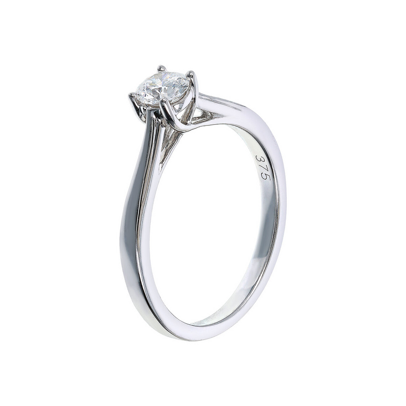 Anello Solitario Oro Bianco 375 con Diamante Lab Grown 0.33Ct