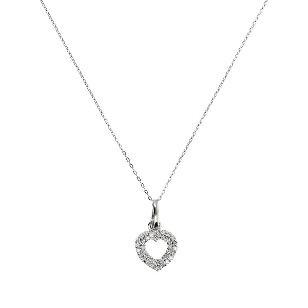 Collana Cuore Oro Bianco 375 con Pavé di Diamanti Lab Grown 0.108Ct