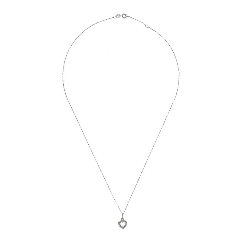 Collana Cuore Oro Bianco 375 con Pavé di Diamanti Lab Grown 0.108Ct