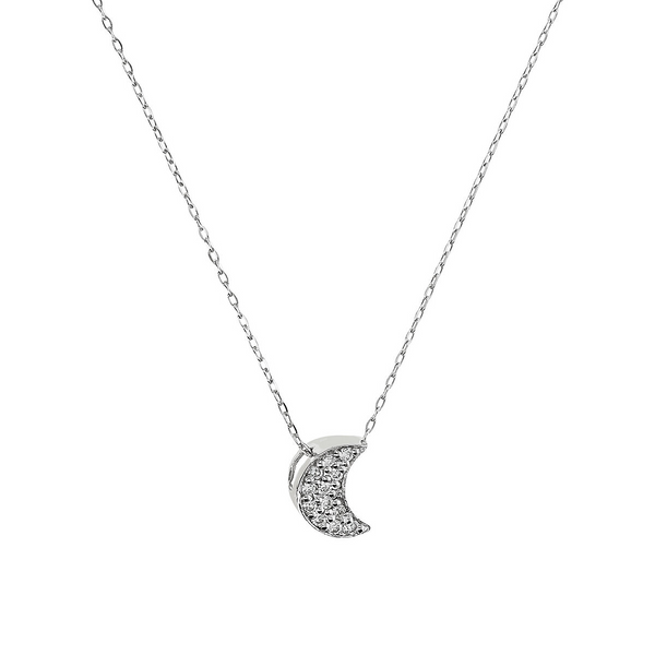 Collana Luna Oro Bianco 375 con Pavé di Diamanti Lab Grown 0.036Ct