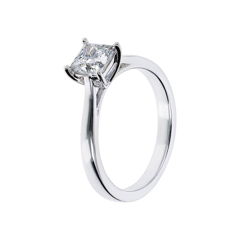 Anello Solitario Oro Bianco 375 con Diamante Lab Grown Taglio Princess 1Ct